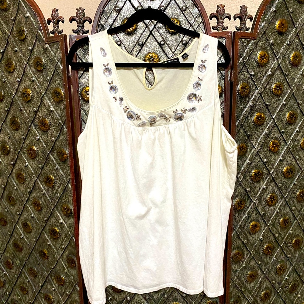 Avenue White jeweled tank top